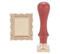 UNICRAFTALE Rectangle Wax Seal Stamp 3D Embossed 27x23x14mm Embossing Seal Kit Frame Head with Red Wood Handle Golden Wax Seal Stamp for Wedding Invitations Scrapbooking Letters