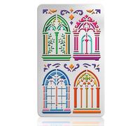 UNICRAFTALE Retro Arched Window Craft Stencil Wood Carving Metal Stencil for Wood Burning Window Sill Stencils Stainless Steel Reusable Journal Template for DIY Art Craft Wall Canvas Furniture