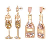 UNICRAFTALE Rhinestone Champagne Bottle Stud Earrings Long Martini Wine Glass Dangle Earrings Lovely Cocktail Earring Novelty Fashion Alcohol Earring for Wedding Festival Gifts, Metal, No Gemstone