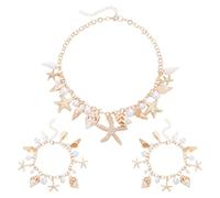UNICRAFTALE Shell Starfish Necklace Bracelet Sets for Women 1Pc Shell Conch Statement Chunky Necklace 2Pcs Starfish Pearl Bracelet Golden Mermaid Costume Summer Beach Jewelry for Party