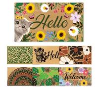 UNICRAFTALE Sunflower Cat Welcome Doormat Floral Hello Mat 76x43cm Polypropylene Fiber Ground Mat Plant Butterfly Rectangle Door Rug Non Slip for Front Porch Home Bathroom Kitchen Decor