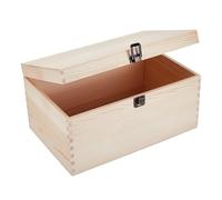UNICRAFTALE Unfinished Wood Box with Lid Crafts Wood Storage Boxes with Iron Clasps 30x19.8x15cm Rectangle Antique White Storage Wooden Box for Crafts DIY Decoration Natural