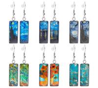 UNICRAFTALE Van Gogh Dangle Earrings Set Starry Night Sunflower Inspired Glass Ear Studs Abstract Art Studing Ear Rectangle Glass Pattern Earrings for Women, 47.5mm Long, Glass, No Gemstone