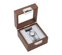 UNICRAFTALE Walnut Watch Boxes with Visible Glass Window Lid 12x12x8.1cm Wooden Watch Storage Case Wristwatch Display Box Holder with Zinc Alloy Lock Embossed Liner Jewelry Keepsake Box for Men Women
