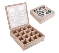 UNICRAFTALE Wood Teas Box Organizer Tan Teas Bags Holder 16 Compartment Hollow Tree of Life Tea Organizers Tea Bag Holder Organizer for Countertop Kitchen Cabinet Pantry 32x32x9.1cm