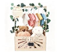 UNICRAFTALE Wooden Baby Shower Crate Closet Baby Storage with 8pcs Hanger Crate Hamper Shower Party Basket Welcome Babys Gifts Pregnancy Gifts for Parents 41x28x74cm