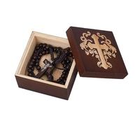 UNICRAFTALE Wooden Cross Keepsake Box Hand Carved Box Square Emgraved Pine Wood Storage Boxes Decoration Home Gift Boxes with Lid for Bead Necklaces Easter Gifts 9x9x6.1cm