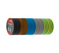 Unicrimp 1920MX01 19mm x 20m Mixed Colour PVC Tape Roll - 2xBK, BR, BL, GY, Y/G (10 Pack)