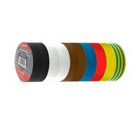 Unicrimp 1920MX02 19mm x 20m Mixed Colour PVC Tape Roll - 2xBK, BR, WH & 1xRD, BL, YL, Y/G (10 Pack)