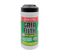 EVO-STIK Grip Filth Hand Cleaning Wipes, Remove Grime, Grease, Sealant from Hands, Tools and Surfaces, Kind to Hands, Compact Tub, 100 Wipes