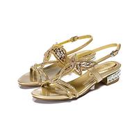 Unicrystal Women's Handmade Rhinestones Crystal Butterfly Pattern Heel Evening Bridal Wedding Prom Sandals Heeled 2.5 cm, Gold 1, 8.5 UK