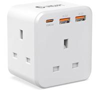 Unidapt 3 Way Plug Adapter, 3 Fast Charge Ports, Triple Plug Adaptor