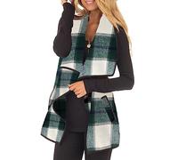 Unidear Womens Buffalo Plaid Vest Casual Lapel Open Front Sleeveless Cardigan Jacket Coat with Pockets, #1z-light Green, XXL