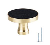 UniDes 2 Pack Solid Brass Knobs,Round Black knobs for cabinets and Drawers,Gold Kitchen Cabinet Hardware,1-1/4 inch Diameter