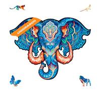 UNIDRAGON Original Wooden Jigsaw Puzzle - Eternal Elephant, 299 pcs, King Size 16"x12.3", Unique Animal Shaped Puzzle Box, Birthday Gift Idea for Kids, Adults, Girls, Boys, Family Game and Hobby