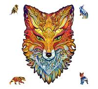 UNIDRAGON Original Wooden Jigsaw Puzzle - Fiery Fox, 107 pcs, Small 6.2"x9.4", Unique Animal Shaped Puzzle Box, Birthday Gift Idea for Kids, Adults, Girls, Boys, Family Game and Hobby