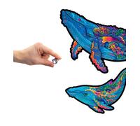 UNIDRAGON Original Wooden Jigsaw Puzzle - Milky Whales, 98 pcs, Small 9.8"x5.9", Unique Animal Shaped Puzzle Box, Birthday Gift Idea for Kids, Adults, Girls, Boys, Family Game and Hobby