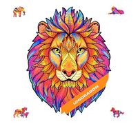 UNIDRAGON Original Wooden Jigsaw Puzzle - Mysterious Lion, 700 pcs, Royal Size 21.3"x16.5", Unique Animal Shaped Puzzle Box, Birthday Gift Idea for Kids, Adults, Girls, Boys, Family Game and Hobby