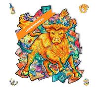 UNIDRAGON Original Wooden Jigsaw Puzzle - Prosperous Bull, 102 pcs, Small 7.5"x8.7", Unique Animal Shaped Puzzle Box, Birthday Gift Idea for Kids, Adults, Girls, Boys, Family Game and Hobby