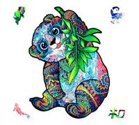 UNIDRAGON Original Wooden Jigsaw Puzzle - Serious Panda, 110 pcs, Small 7"x9.4", Unique Animal Shaped Puzzle Box, Birthday Gift Idea for Kids, Adults, Girls, Boys, Family Game and Hobby