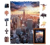 UNIDRAGON Original Wooden Jigsaw Puzzles - City Morning New-York, 125 pcs, Small 9"x6.2", Beautiful Gift Package, Unique Shape Best Gift for Adults and Kids