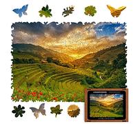 UNIDRAGON Original Wooden Jigsaw Puzzles - Nature Rice Fields, 125 pcs, Small 9"x6.2", Beautiful Gift Package, Unique Shape Best Gift for Adults and Kids