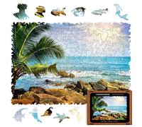 UNIDRAGON Original Wooden Jigsaw Puzzles - Ocean Tropical Beach, 125 pcs, Small 9"x6.2", Beautiful Gift Package, Unique Shape Best Gift for Adults and Kids