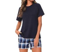 Uniexcosm Pyjamas for Women Round Neck Ladies Pyjamas with Pockets Drawstring Summer Pjs Set Cotton Short Sleeve Nightwear Sleepwear Loungewear