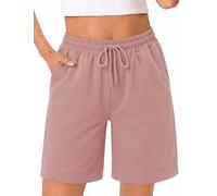 Uniexcosm Women's Sweat Shorts Ladies Short Pyjama Bottoms with Pockets Adjustable Drawstring Summer Sports Running Shorts Loose for Workout Jogging Lounge Athletic Gym Casual Pink