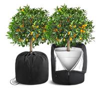 UNIFAMILY 2PCS Plant Winter Protection Pot 50x45cm Black Flower Pot Protection with Drawstring and Zipper for Winter Outdoor Fruit Trees Potted Plants Shrubs