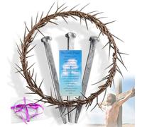 UNIFAMILY 6pcs Crown of Thorns Set, Thorns Crown with 3 Pcs Crucifixion Nails and Parchment Prayer Card and Purple Satin Ribbon, Plastic Thorns Wreath Faith-Based Gift for Easter Christmas
