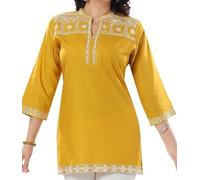 Unifiedclothes Elegant Indian Kurti for Women - Versatile Ethnic Tunic for All Occasion BD441MD Indians Thread Embroidery Viscose Yellow SolidCasual (Numeric_18) Yellow