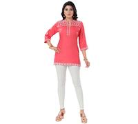 Unifiedclothes Elegant Indian Kurti for Women - Versatile Ethnic Tunic for All Occasion BD441PK Indians Thread Embroidery Viscose Pink SolidCasual (Numeric_18) Pink