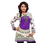 Unifiedclothes Elegant Indian Kurti for Women - Versatile Ethnic Tunic for All Occasion Casual Short Tunic 61A (UK 22|Bust Size 46"|Size 50" (4XL)) White