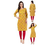 Unifiedclothes Elegant Indian Kurti for Women - Versatile Ethnic Tunic for All Occasion CP151 Indians Lace Length 42 inches APX Cotton Yellow FloralCasual (Numeric_20) Yellow