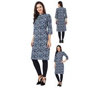 Unifiedclothes Elegant Indian Kurti for Women - Versatile Ethnic Tunic for All Occasion CP152 Indians Lace Length 42 inches APX 100% Cotton Blue Block PrintCasual (Numeric_18) Blue
