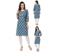 Unifiedclothes Elegant Indian Kurti for Women - Versatile Ethnic Tunic for All Occasion CP154 Indians 100% Cotton Lace Length 42 inches APX Grey Block PrintCasual (Numeric_14) Grey
