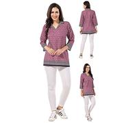 Unifiedclothes Elegant Indian Kurti for Women - Versatile Ethnic Tunic for All Occasion DC01 Indians Length 30 inches APX Cotton Blend Pink Geometric Any Ocassion Casual (Numeric_18) Pink