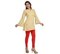 Unifiedclothes Elegant Indian Kurti for Women - Versatile Ethnic Tunic for All Occasion Ethnic Cotton Tunic Printed for Women EASHITA17A (UK 10|Bust 34"|38" Small) Beige