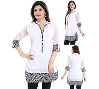 Unifiedclothes Elegant Indian Kurti for Women - Versatile Ethnic Tunic for All Occasion Indians Party Casual SC1030WHITE (Numeric_12) White