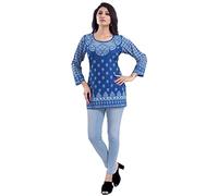 Unifiedclothes Elegant Indian Kurti for Women - Versatile Ethnic Tunic for All Occasion MID568FBA Indians 100% Polyestor Blue Floral Tunic Round Neck Mini 3/4 Sleeve Machine Wash (Numeric_18) Blue