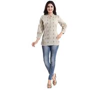 Unifiedclothes Elegant Indian Kurti for Women - Versatile Ethnic Tunic for All Occasion MM317 Polyester Blend Beige Geometric Collared Neck MiniCasual (Numeric_14) Beige