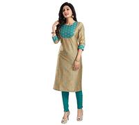 Unifiedclothes Elegant Indian Kurti for Women - Versatile Ethnic Tunic for All Occasion MM336 Indians 100% Silk Blend 42 Inches BlackCasual (Numeric_18) Beige