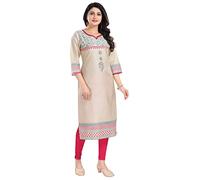 Unifiedclothes Elegant Indian Kurti for Women - Versatile Ethnic Tunic for All Occasion MM349 Indians Thread and Sequine Work Silk Blend Beige FloralCasual (Numeric_10) Beige