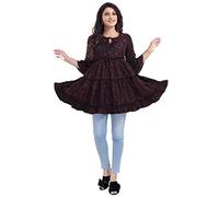 Unifiedclothes Elegant Indian Kurti for Women - Versatile Ethnic Tunic for All Occasion MM361 Indians Silk Blend Black Floral Peplum Round Neck Above The KneeCasual (Numeric_20) Black