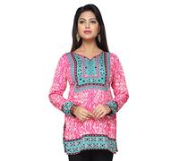 Unifiedclothes Elegant Indian Kurti for Women - Versatile Ethnic Tunic for All Occasion Printed Short Tunic 143A (UK 14|Bust Size 38"|Size 42"(Large)) Pink