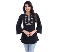 Unifiedclothes Kurti for Women: Premium Indian Kurtis Ethnic Tops - Stylish Tunics for Casual, Party and Festive Wear Indians Embroidery Casual BD438 (Numeric_14) Black