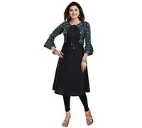 Unifiedclothes Kurti for Women: Premium Indian Kurtis Ethnic Tops - Stylish Tunics for Casual, Party and Festive Wear Casual Printed A-Line Tunic SC2710 (16) Black