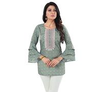 Unifiedclothes Kurti for Women: Premium Indian Kurtis Ethnic Tops - Stylish Tunics for Casual, Party and Festive Wear CK04 Indians Thread Embroidery Art Silk Green GraphicCasual (Numeric_16) Green