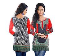 Unifiedclothes Kurti for Women: Premium Indian Kurtis Ethnic Tops - Stylish Tunics for Casual, Party and Festive Wear Casual Short Tunic 105A (UK 10|Bust Size 34"|Size 38" Small) Multicolor